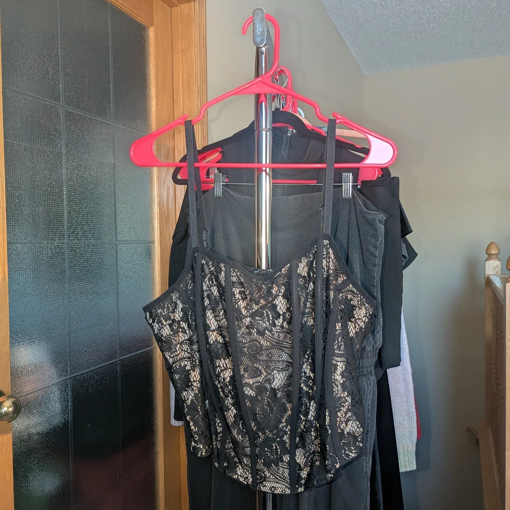 🩶Torrid 2 Black and Tan Lace Detail Top - Picture 3 of 7